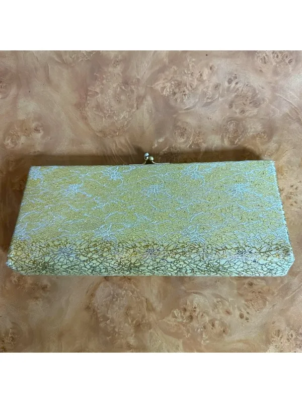 Vintage Gold Brocade Evening Clutch Kiss Lock Formal Cocktail Purse - Image 2