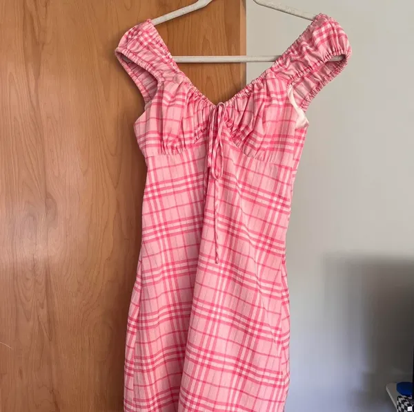 WAYF Pink plaid Mini Dress - Image 2