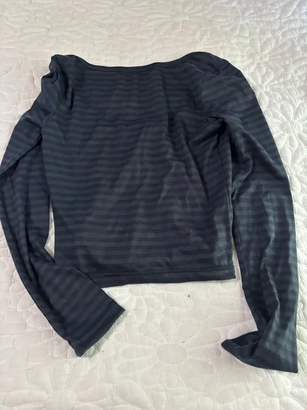 Long sleeve striped crop top button up Blue Size XS - Image 3