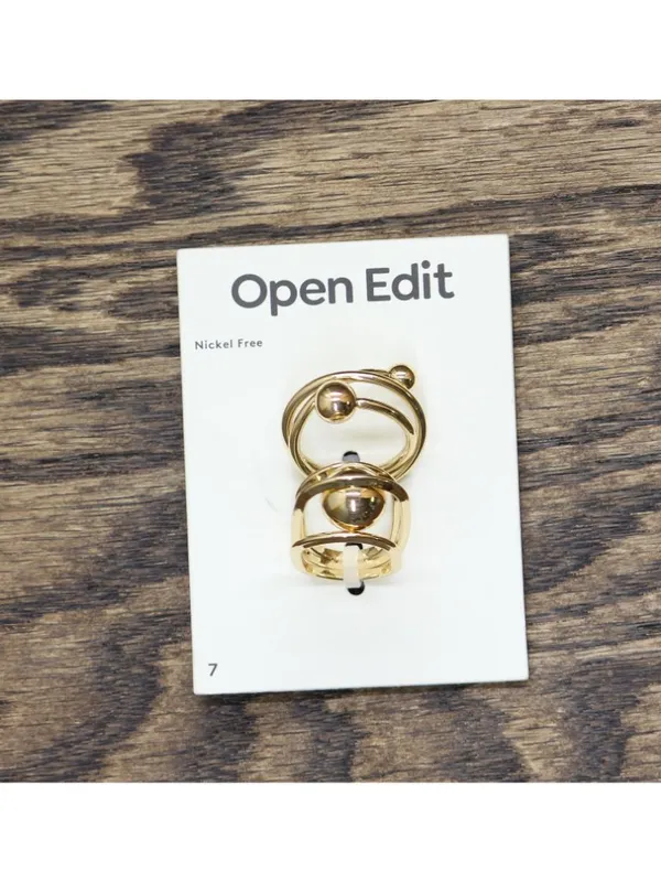 NWT Open Edit 2 Pack Abstract Modern Twist Sphere Ring Set Gold Yellow 7 - Image 3