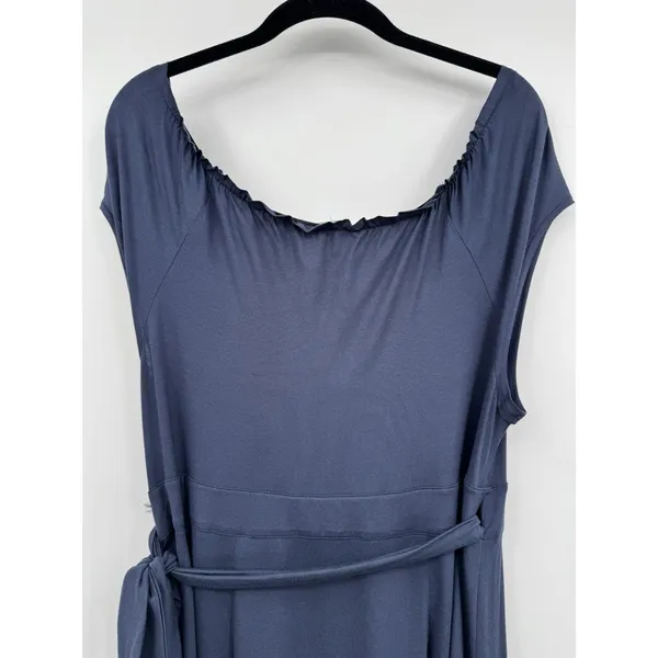 COTE FEMME Navy Blue Wrap Midi Dress Sz 14/16 V-Neck Sheer Trim Preppy Feminine - Image 5