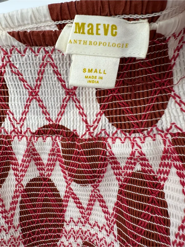 Anthropologie Maeve Smocked Polka Dot‎ Mini Skirt Red/Ivory Size Small - Image 4
