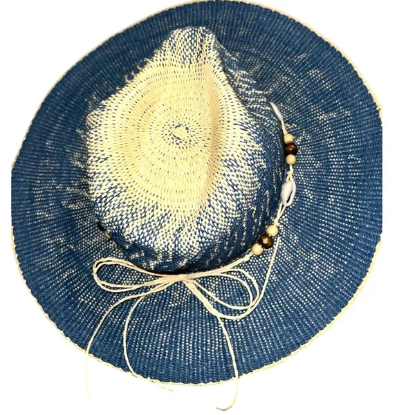 Blue and Tan Women's paper straw Cowgirl Hat - Image 6