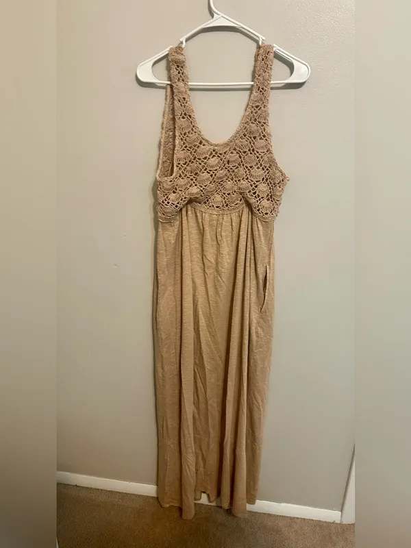 NWT Aerie Brown V Neck Crochet Top Maxi Dress - Image 3