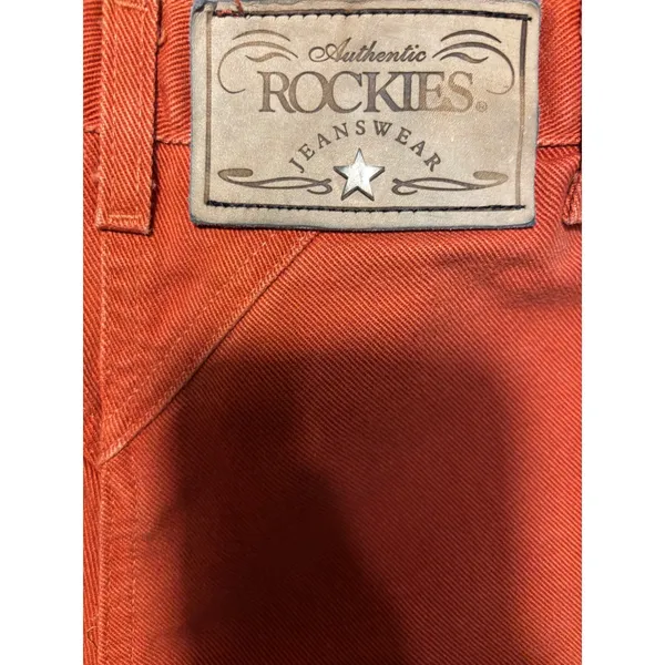 Vintage Rockies High Waisted Western Denim Shorts Burnt Orange Rust Raw Hem 24 - Image 3
