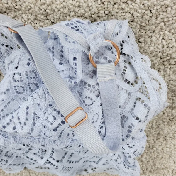Aerie Lace Bralette‎ Womens S Blue Padded Adjustable Crossed Strap Lingerie Top - Image 5