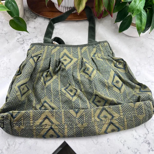 Boho Olive Green Geometric Woven Tote Bag with Beaded‎ Tassel Charm - Image 5
