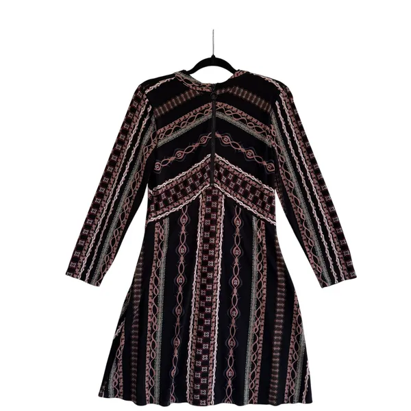 Free People Boho Geometric Print Long Sleeve A-Line Mini Dress Lined sz M - Image 3