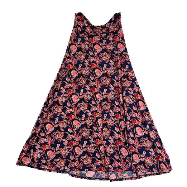 LuLaRoe M Lola Maxi Skirt Navy Pink Floral Stretchy Modest Boho Spring Summer - Image 2