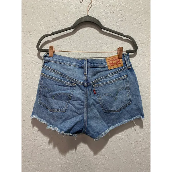 Levi's Cut off Distressed Blue Jean Shorts high waisted Sz 30 Boho Festival - Image 6