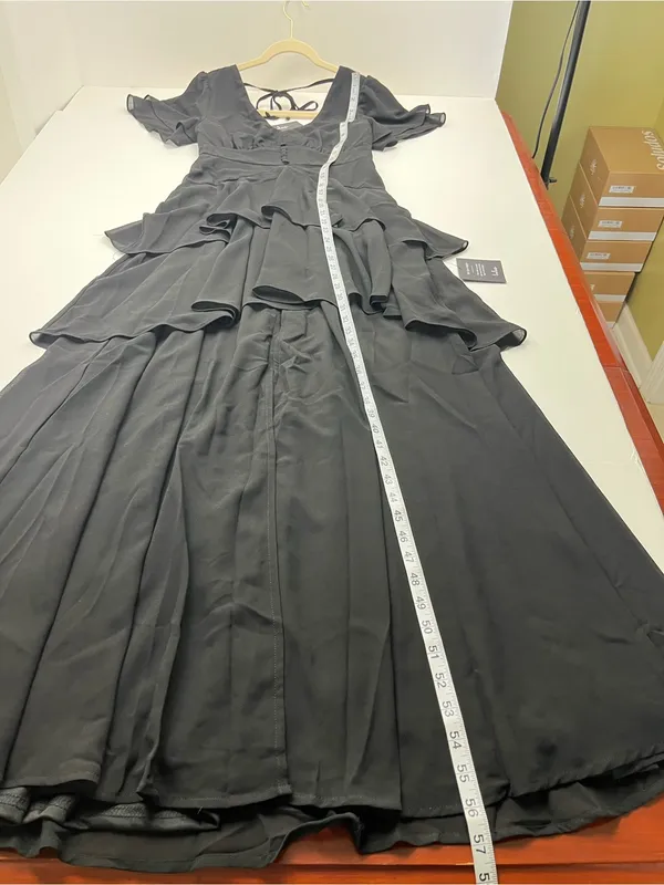 Lulus Midnight Mood Black‎ Tiered Maxi Dress Womens XS Coquette Moody Sexy NEW - Image 7