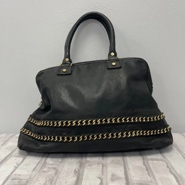 Tory Burch Top Handle Satchel in Black Leather w/ Gold-tone Chain - Preowned - Image 3