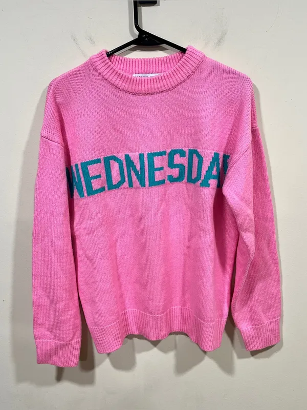 English Factory Weekday Motif Sweater In Pink size Small Wednesday pink - Image 2