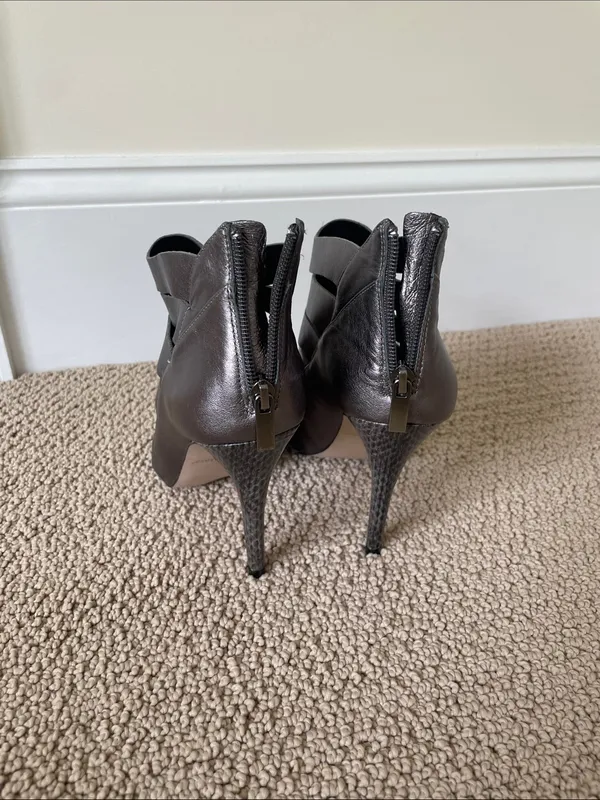 White House | Black Market Women's Metallic Gray Strappy Peep-Toe High Heels - Image 2