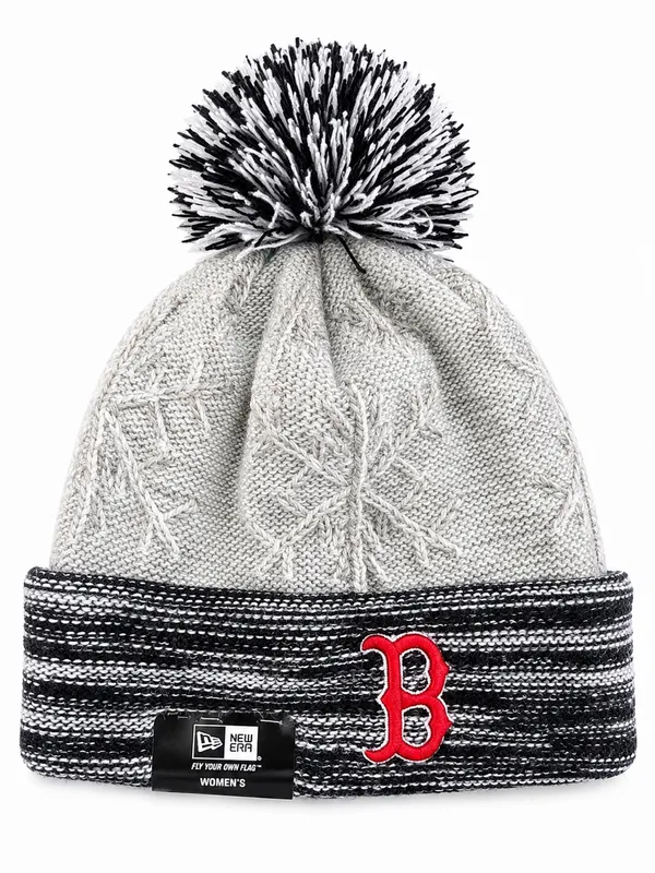 New Era Women’s Boston Red Sox Snow Crown Redux Knit Pom Beanie Hat Gray Black - Image 2