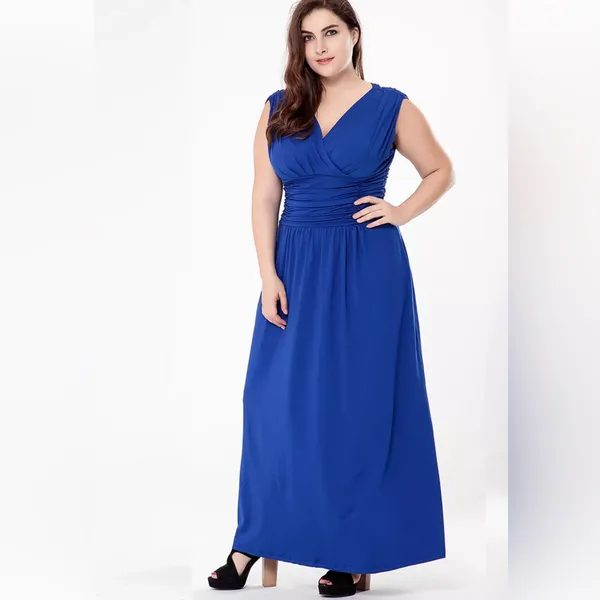 Plus Size Women Elegant V Neck Long Dress Sleeveless Wedding Evening Dress Gown - Image 3