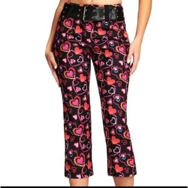 I.AM.GIA Womens Rylee Cropped Pants Black Pink‎ Hearts Stretch XS - Image 4