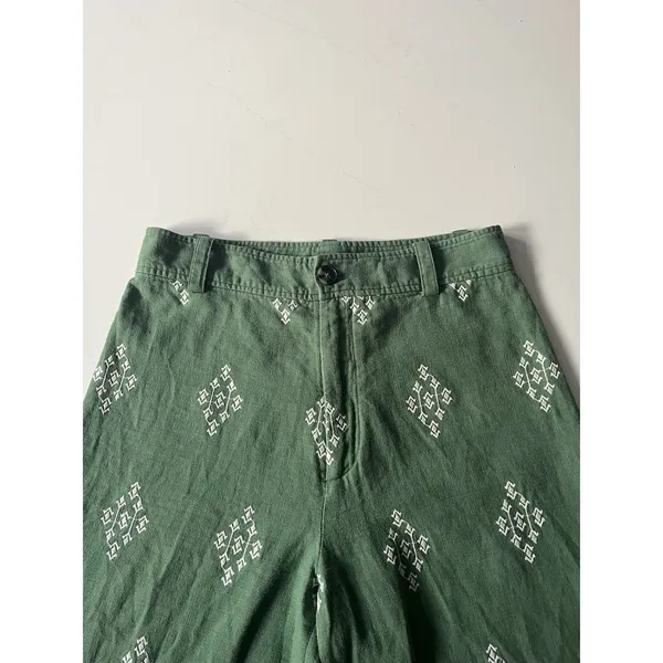 Zara Embroidered Trousers Size M High Waist Green Cropped Wide Leg - Image 4