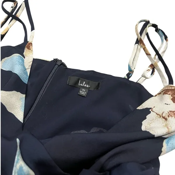 Lulu's Navy Floral Slip Maxi Dress with Cream & Pale Blue Blooms - Image 4