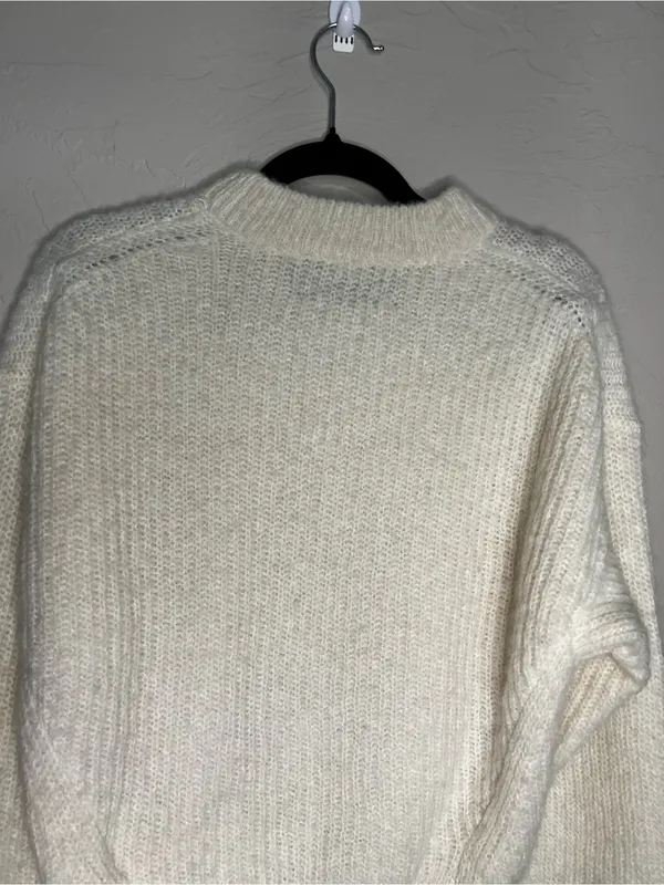 Reformation Alpaca Blend Ivory Neutral Chic Fuzzy Knit Crewneck‎ Sweater - Image 9
