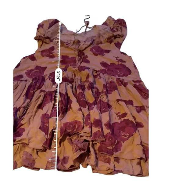 Free‎ People Tilly Printed Tunic Dress Medium Orange Floral Ruffle Boho Mini - Image 8