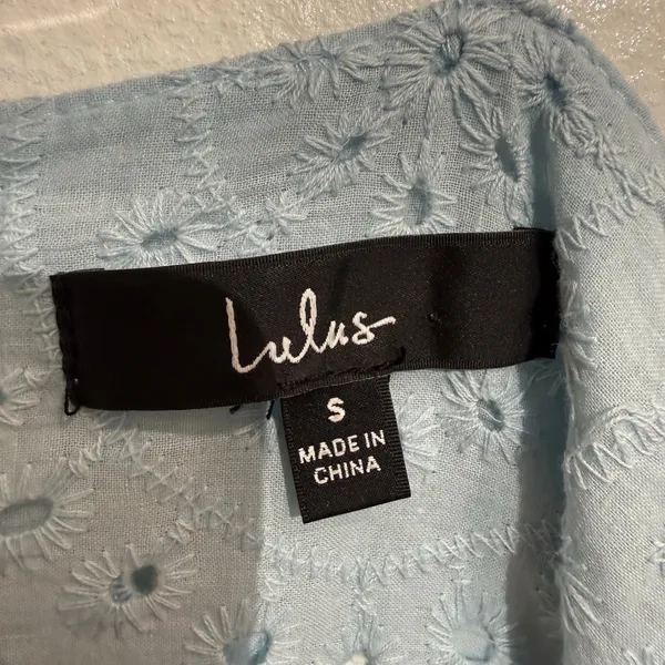 Lulus Light Blue Modern Romantic Eyelet Embroidered Cotton Mini Dress Sz S - Image 5