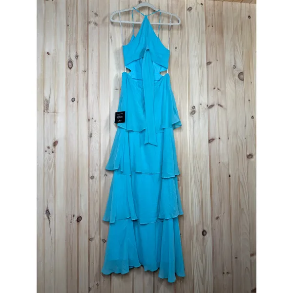NWT Lulus Tier and Now Blue Tie-Back Tiered Maxi Dress Dance Gala Wedding Sz S - Image 5
