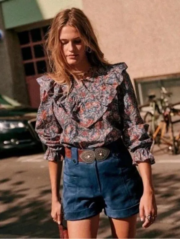 💕SEZANE💕 West Shirt Ranch Marine Multi-Color Paisley Floral Print FR 38 = US 6 - Image 7