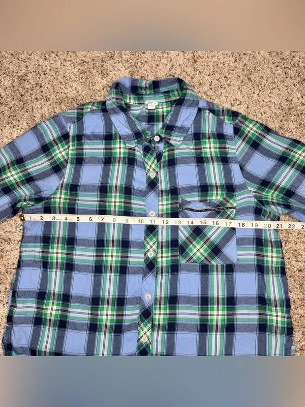 Aerie Plaid Flannel Long Sleeve Button Up Shirt Blue Green Small S Colorful - Image 6