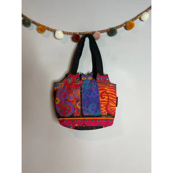 Laurel Burch colorful artistic cat tote bag - Image 2