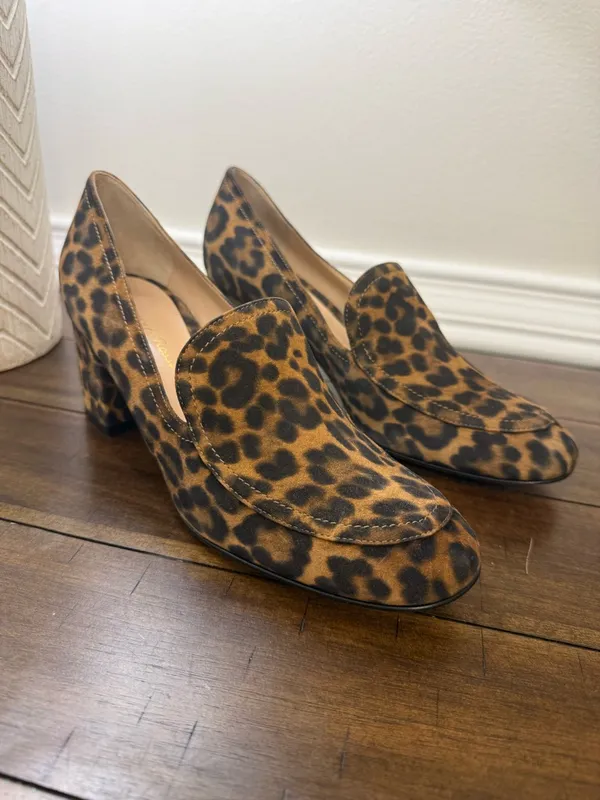 Gianvito Rossi Leopard Print Suede Block Heel Loafer Pumps Size 38 - Image 3