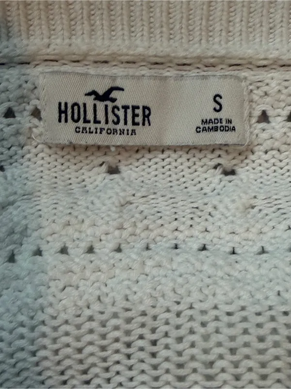 Hollister White Cropped Pointelle Open Knit Sweater Top Size Small - Image 7