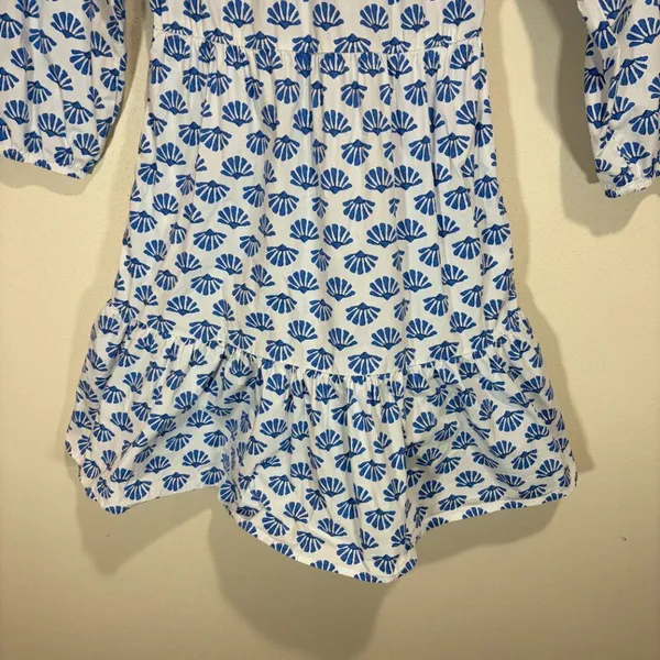 J Crew 0 Scoopneck Tiered Cotton Poplin Mini Dress Blue Pattern Block Print - Image 8