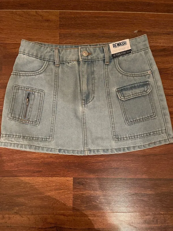 Rewash Light Blue Mini Skirt with Utility Pockets  - Image 7
