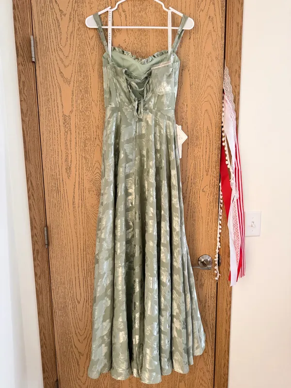 Azazie Floral Maxi Dress Sage - Image 3