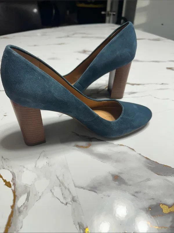 Franco Sarto Blue Suede Block Heel Pumps - Image 4