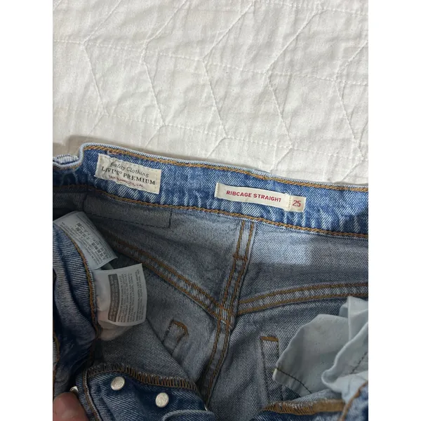 Levi's Levi Strauss Premium Ribcage Straight Jeans Distressed Light Wash Women W25‎ L27 - Image 5