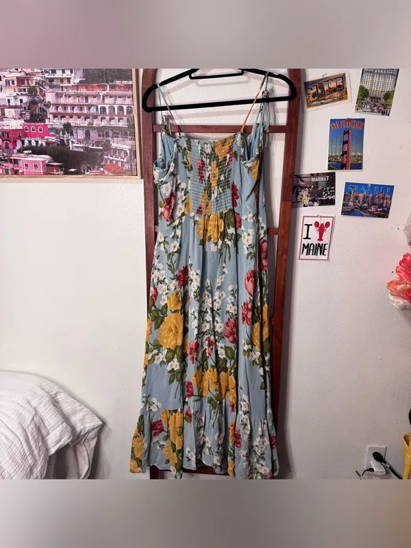 Reformation Enya Floral Ruffle Light Blue Midi Dress - Image 7