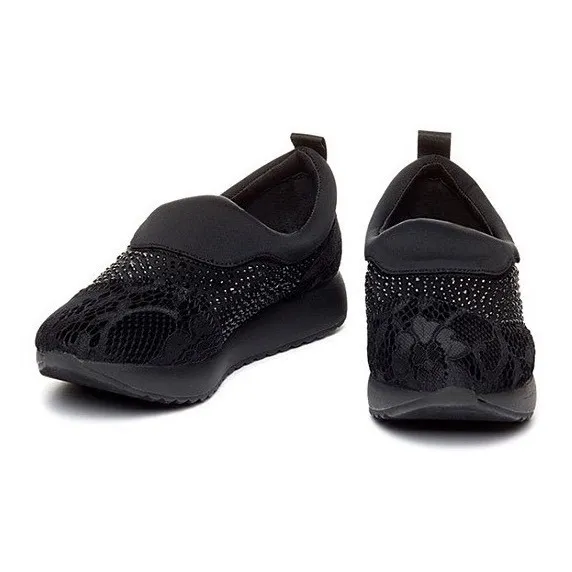 Yellow Box Womens 7.5 Liam Slip On Sneakers‎ Black Lace Rhinestone NIB - Image 7