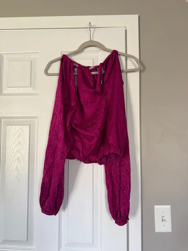 Veronica Beard Silk Blend Fuscia Berry Shoulder Cut Out Long Sleeve Blouse Top - Image 6
