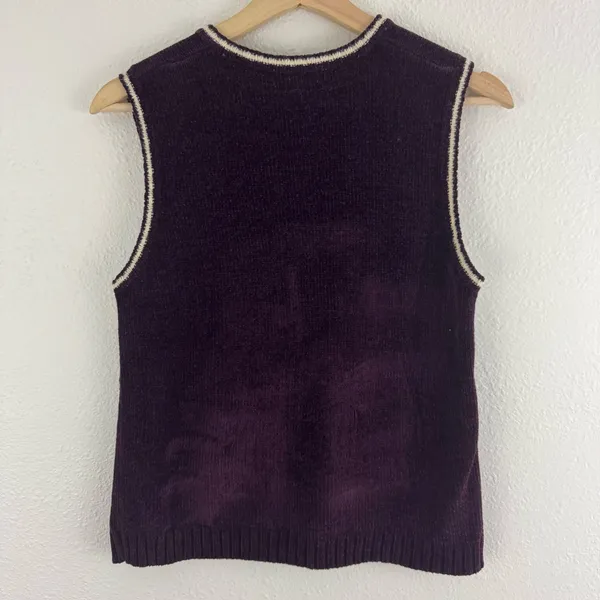 WHITE STAG Vintage 90s Dark Purple Fair Isle Soft V Neck Sleeveless Sweater Vest - Image 7