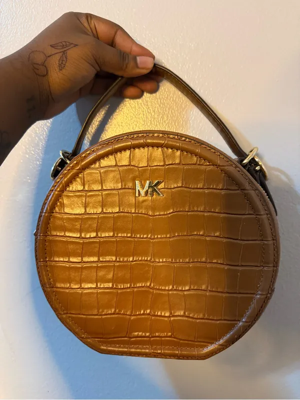 Michael Kors Cognac Croc-Embossed Round Crossbody Bag - Image 5