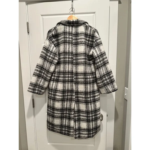 Princess Polly Eleri Plaid‎ Coat Gray White Checkered Longline Jacket XS/S - Image 4