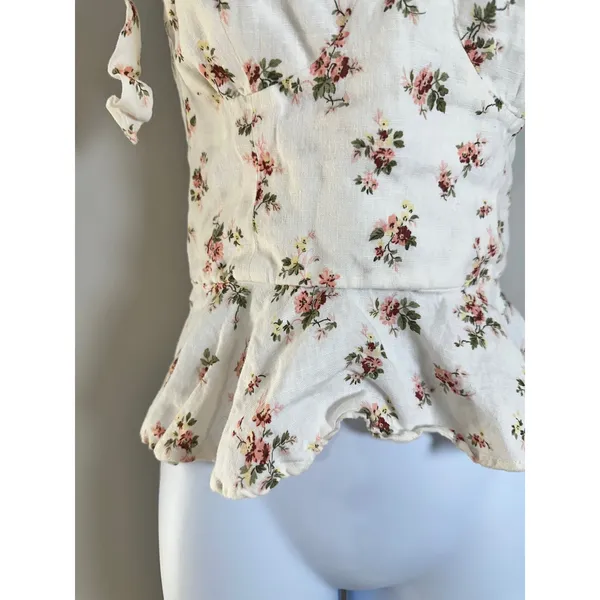 Reformation Kassi Top Geraldine Floral Linen Peplum Bustier Tie Strap Size 4 - Image 4