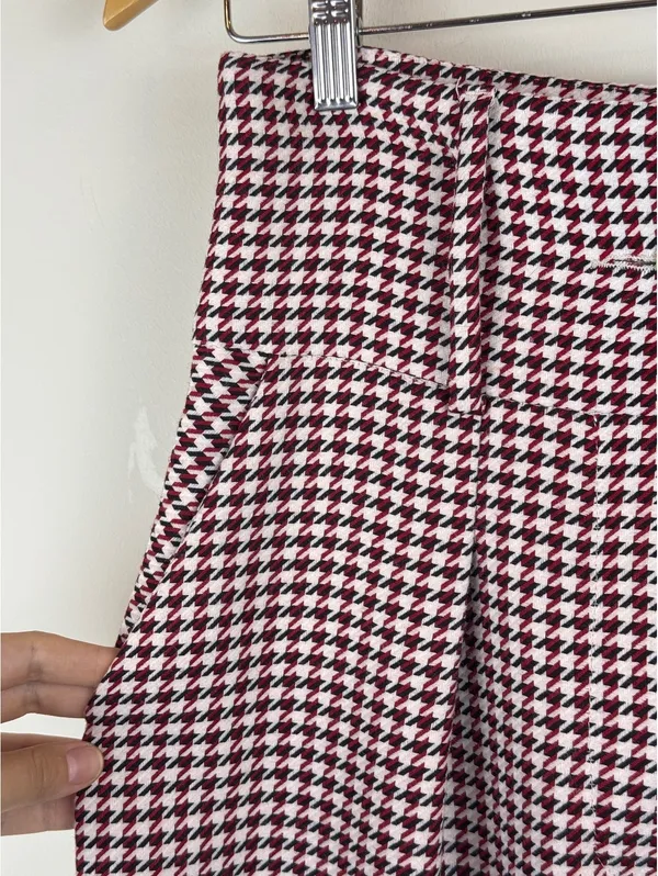 Space Simona Corsellini Houndstooth Wide Leg Palazzo Pants IT 42 Red Black - Image 8