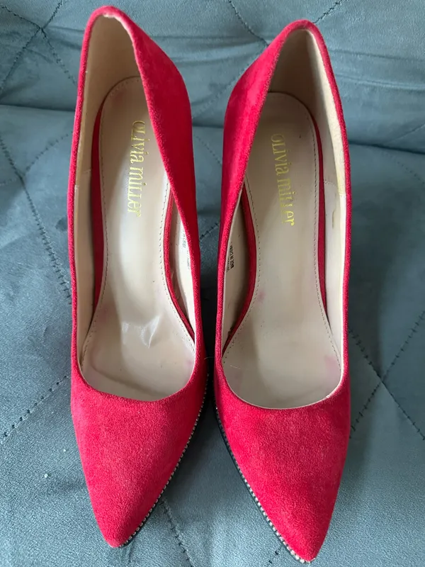 Olivia Miller Red Suede Pointed Toe Stilletos - Image 2