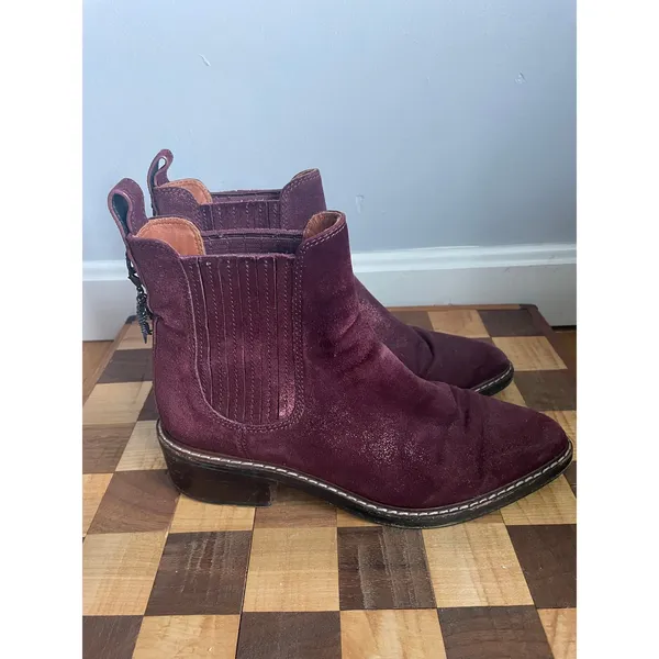 COACH Bowery Chelsea Bootie $395 Bordeaux Ankle Boot Metallic REXY size‎ 7 - Image 3