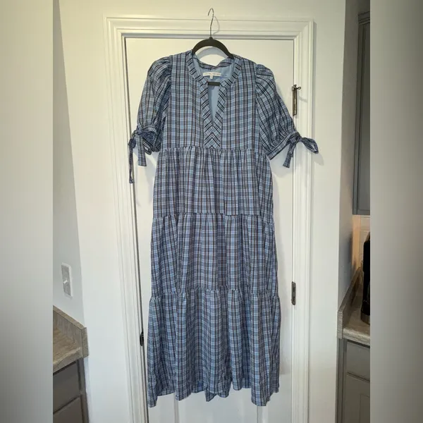 English Factory Blue Checkered Midi Dress - Image 2