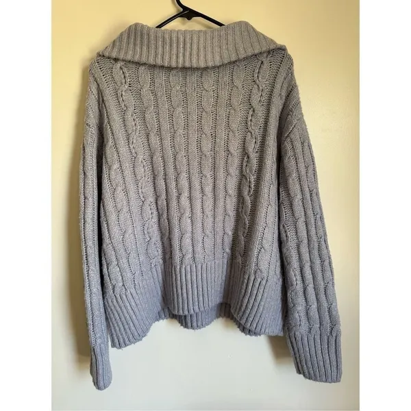 Sincerely Jules Womens Blue Chunky Partial Zip Pullover Cable Knit Sweater sz XL - Image 3