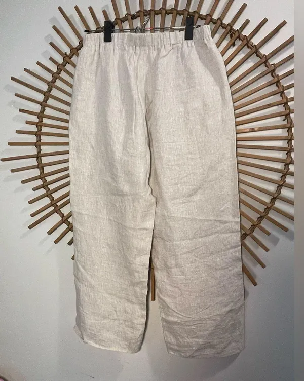 Grade & Gather Women’s Beige Linen Cropped Pants w Side Slit LNC Coastal Ltwght - Image 10